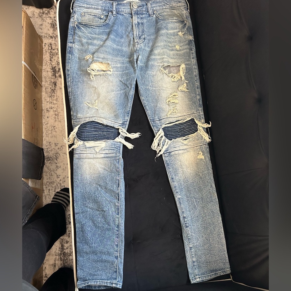 PacSun Men's Light Blue Distressed Skinny Jeans